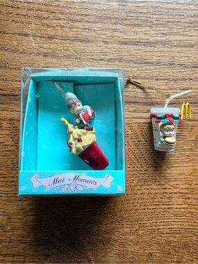 (2) VTG 1994 ENESCO Mini Moments McDonalds Christmas Ornaments Boy Cup Fries